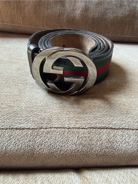 Gucci Other - Gucci Black Leather Belt with Green and Red Web and Silver Double G Buckle